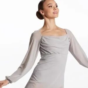 Balera Performance Light Gray Mesh Poet Sleeve Lyrical Dance Dress | Sz Medium